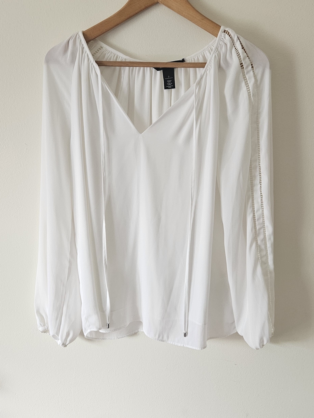 White house Black Market White Peasant Blouse with Tie Neck